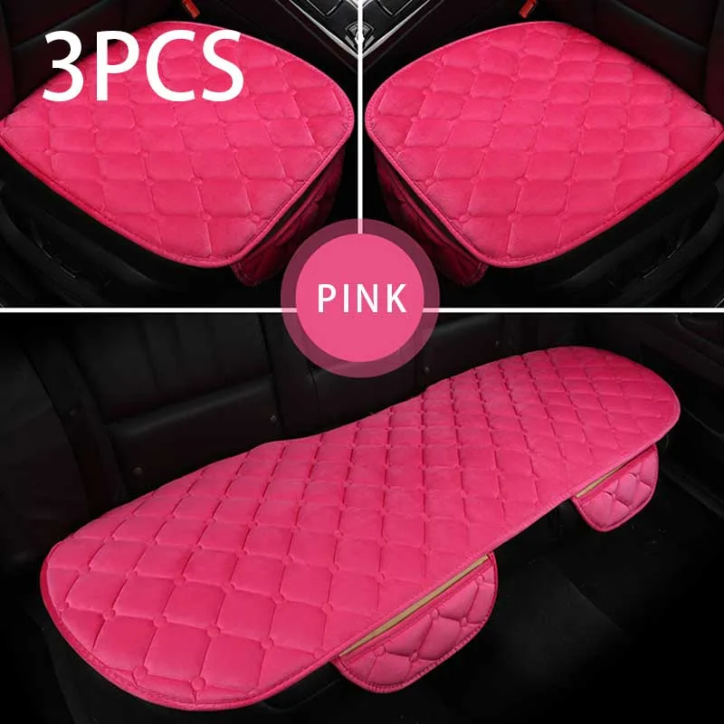 Pink 3pcs Чехол для автомобильного сиденья, зимний теплый бархат, универсальные чехлы для автомобильных сидений, подушка, переднее и заднее кресло, протектор, подушка для сиденья, коврики, аксессуары - Название цвета: Pink 3pcs