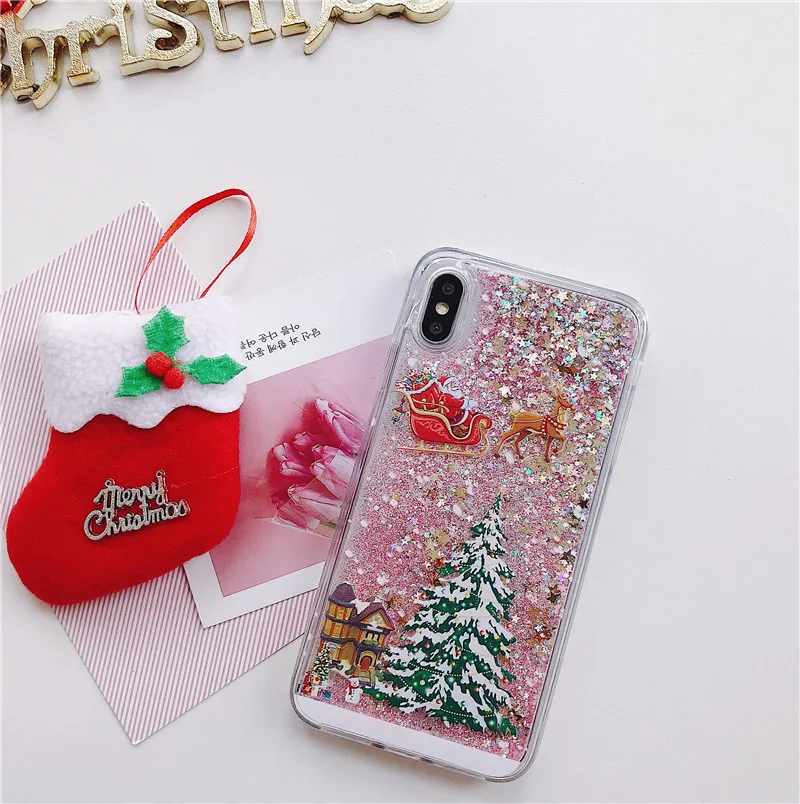 Чехол Санта Клаус лося для iPhone 7 8 Plus X XS Max XR чехол Рождественский зыбучий песок