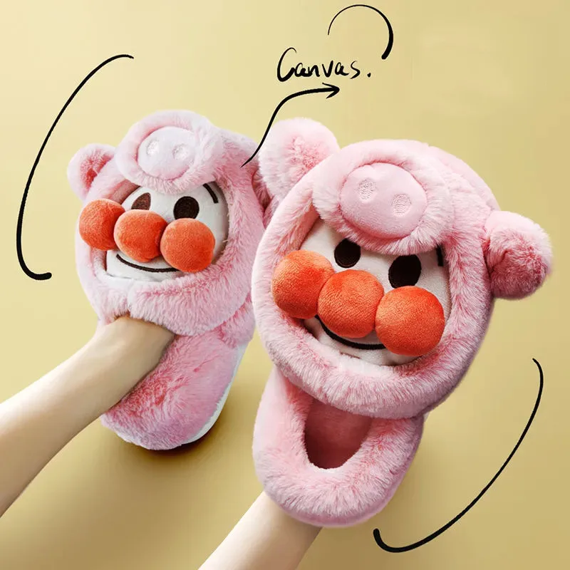 

Funny Cartoon Slip-On Comfor Warm Shoes Winter Women Cotton Slippers Pink Cute Non-Slip Bedroom Couple Platform Plush Shoes