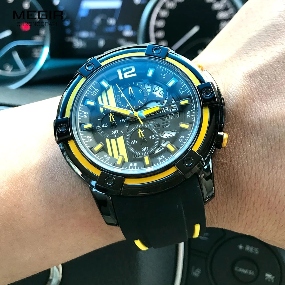

2021 NEW Men's Black Silicone Strap Quartz Watches Chronograph Sports Wristwatch for Man 3atm Waterproof Luminous Hands relogio