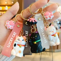 japanese cute little kitten cat keychain for women fashion letter lucky cat pvc wristband key chain girlfriend bag jewelry gift