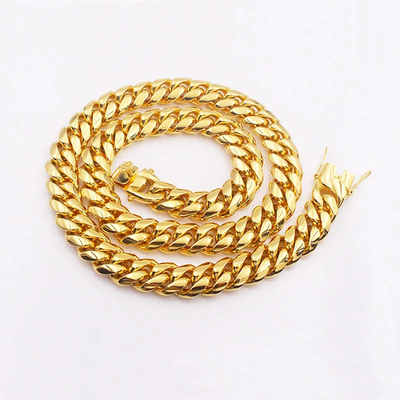 

8/10/12/14/16/18mm 316L Stainless Steel Boy Miami Curb Cuban Chain Necklaces Casting Butterfly Lock Bracelet Men Link jewelry