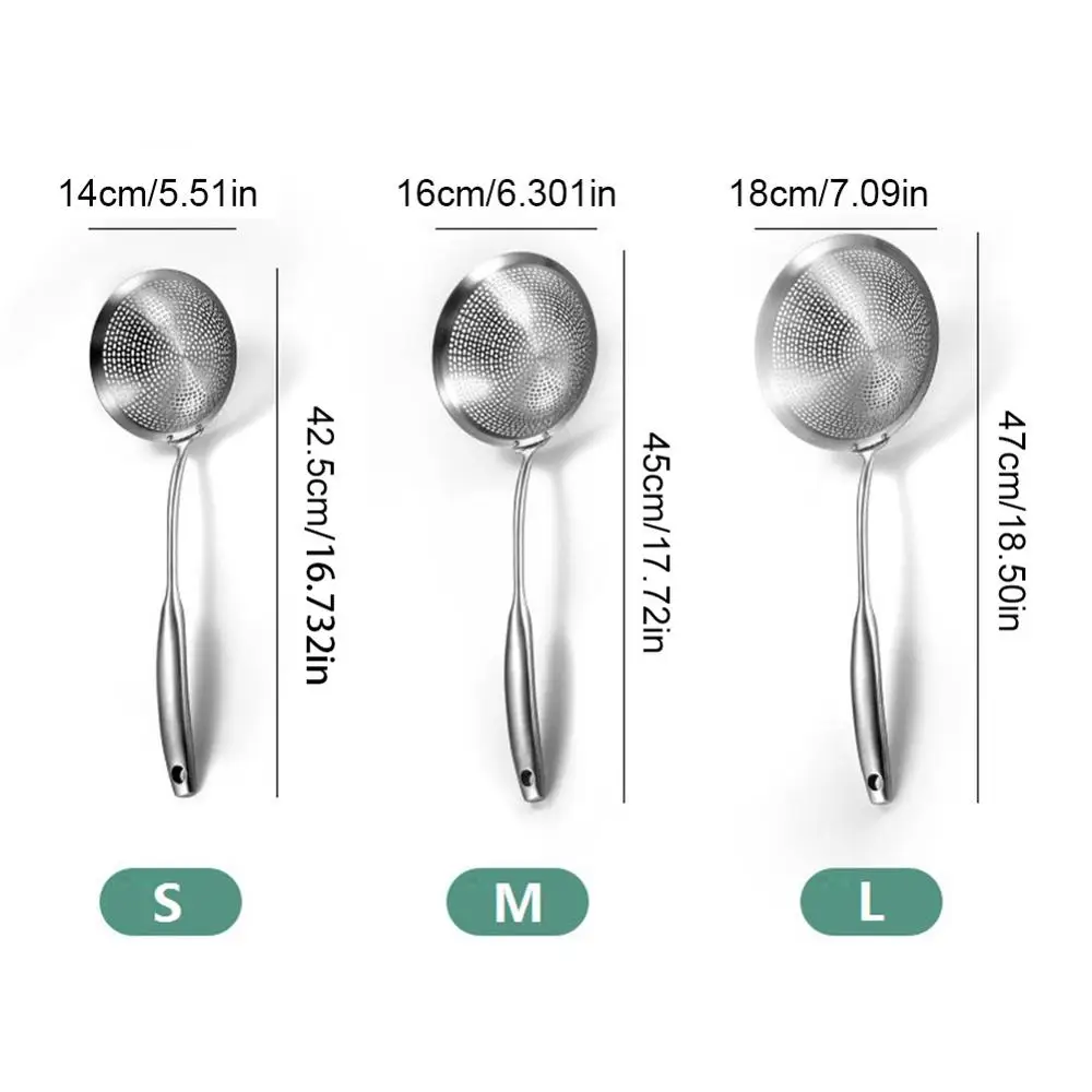 

Kitchen Gadgets Stainless Steel Filter Screen Slotted Spoon Straining Ladle with Handle Kitchen Skimmer Strainer