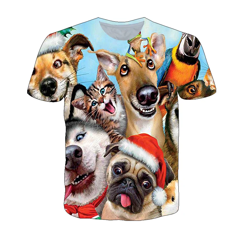

New Summer Short-sleeved Funny Colorful Puppy Boy T-Shirt Girl Harajuku Cute Animal 3D Printing O-neck Casual Fashion Tops