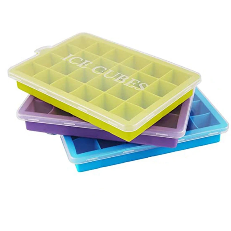 

Ice Square Tray, 3 Pieces of Silicone Ice Tray with Lid, Easy to Remove and Bend Ice Square Mold, 24 Cubes