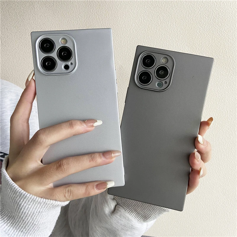 

Fashion Silver Square Phone Case For iPhone 14 13 12 11 Pro Max X XS XR 7 8 Plus SE2020 Luxury Straight Edge Soft Silicone Cover