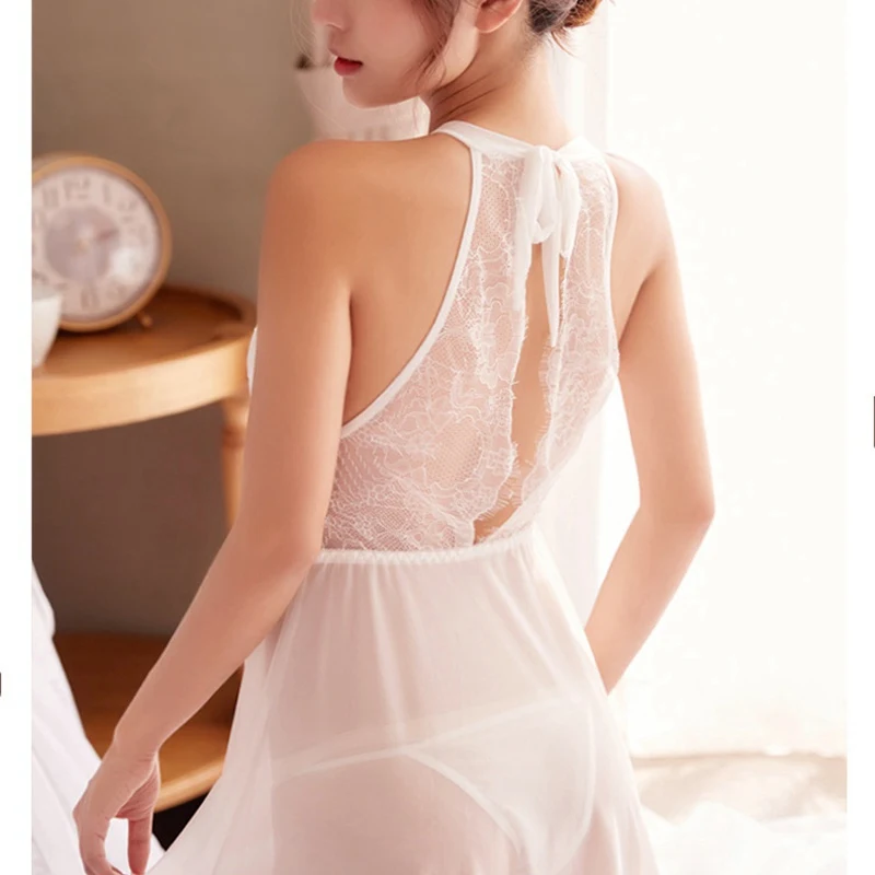 

Women Sexy Lingerie Lace Nightgowns Sleepwear Sleeveless Nighties V-neck Nightdress Nightwear Nightshirt Pijama #W