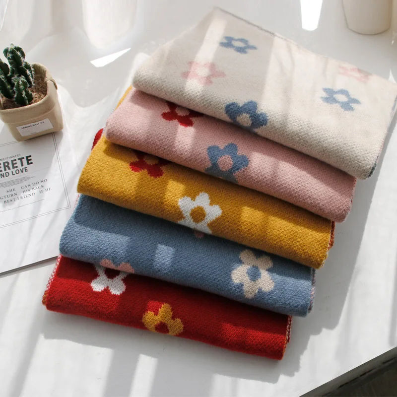 Женский вязаный цветочный шарф корейский теплый шерстяной для японских учеников