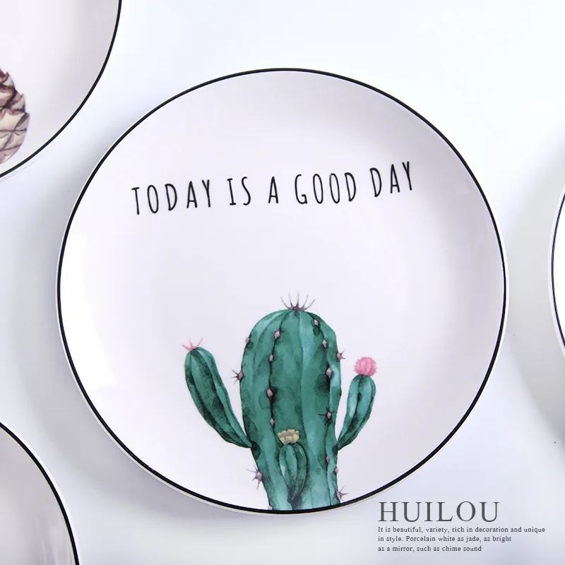 Керамическая домашняя посуда с рисунком кактуса в стиле Ins стейк десертная