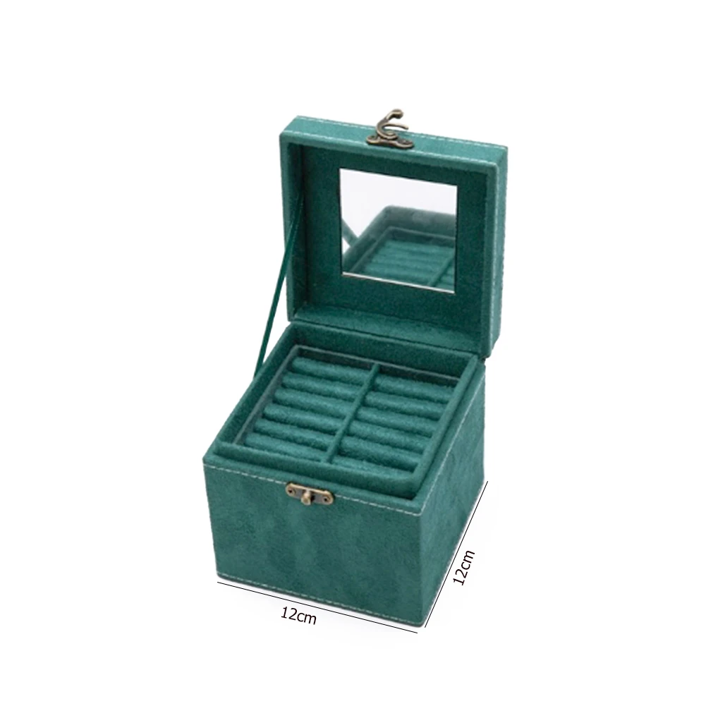

Fashion Square Small Vintage Velvet Jewelry Box British Style Double Layer Pendant Studs Storage Container Rings Holder Case