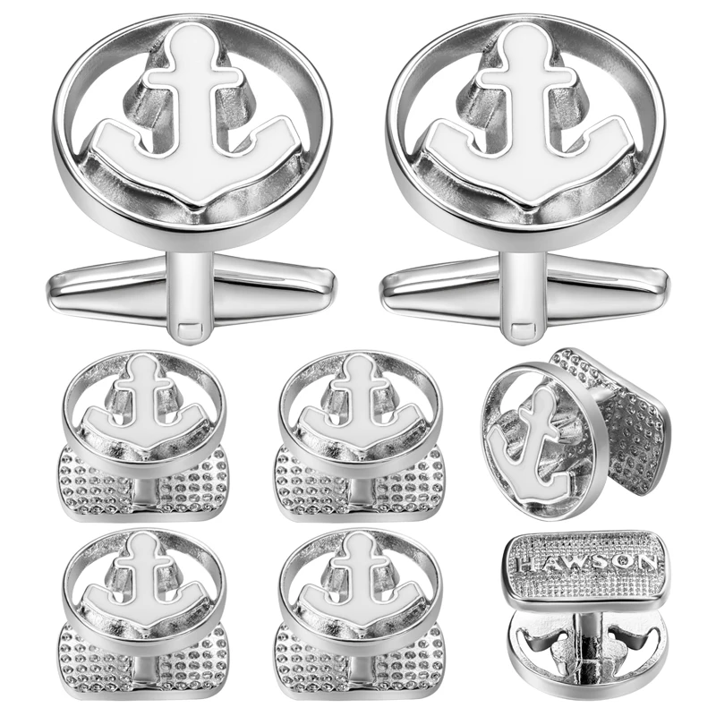 

HAWSON Anchor Cufflinks Studs for Tuxedo Shirts Simple Collar Studs Cuff Links for Men Wedding Business Gift with HAWSON LOGO