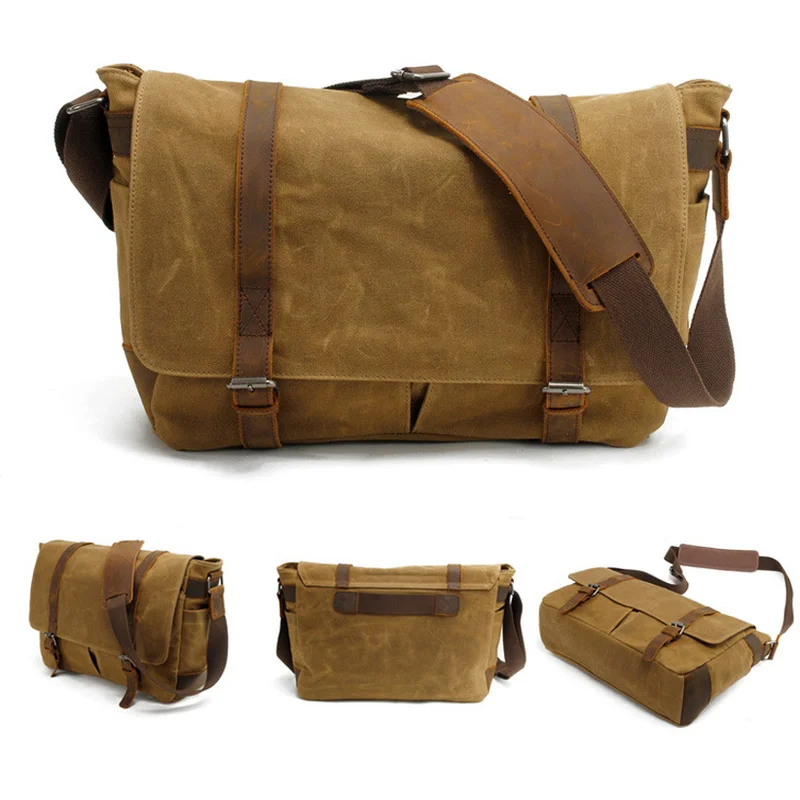 Винтажная холщовая кожаная сумка через плечо мужские сумки на водонепроницаемая