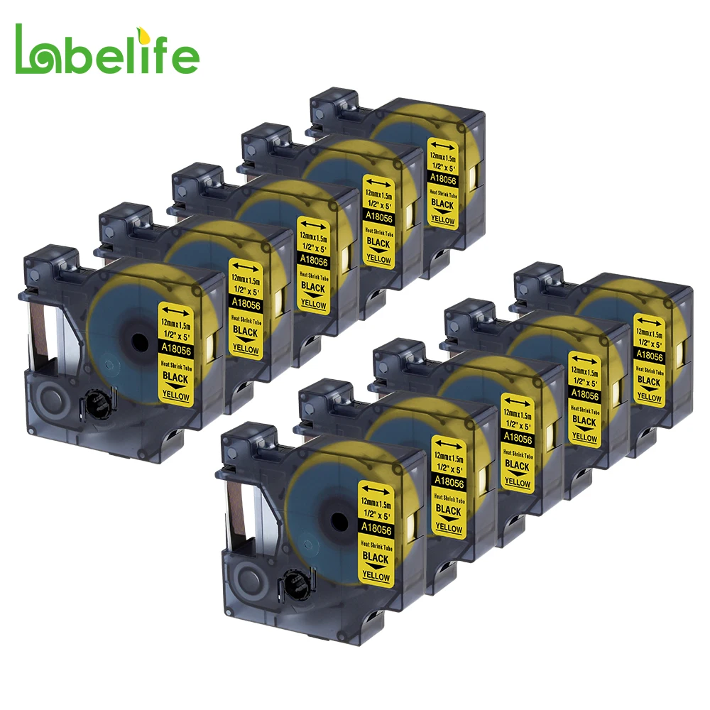 Промышленные термоусадочные трубки Labelife для DYMO Rhino черные на желтом 12 мм x 18056 м
