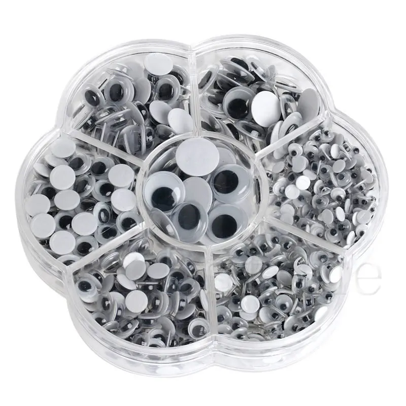 

New 700Pcs/Box 7 Sizes DIY Round Self-adhesive Wiggly Googly Eyes For Doll Toy R9JD