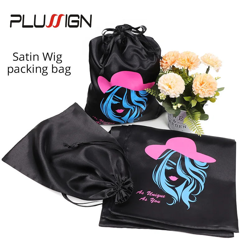 Hot 5Pcs Wig Bag With Drawstring Portable Wig Storage Bag Satin Water Dust Proof  Hair Satin Bags Protection Black Package
