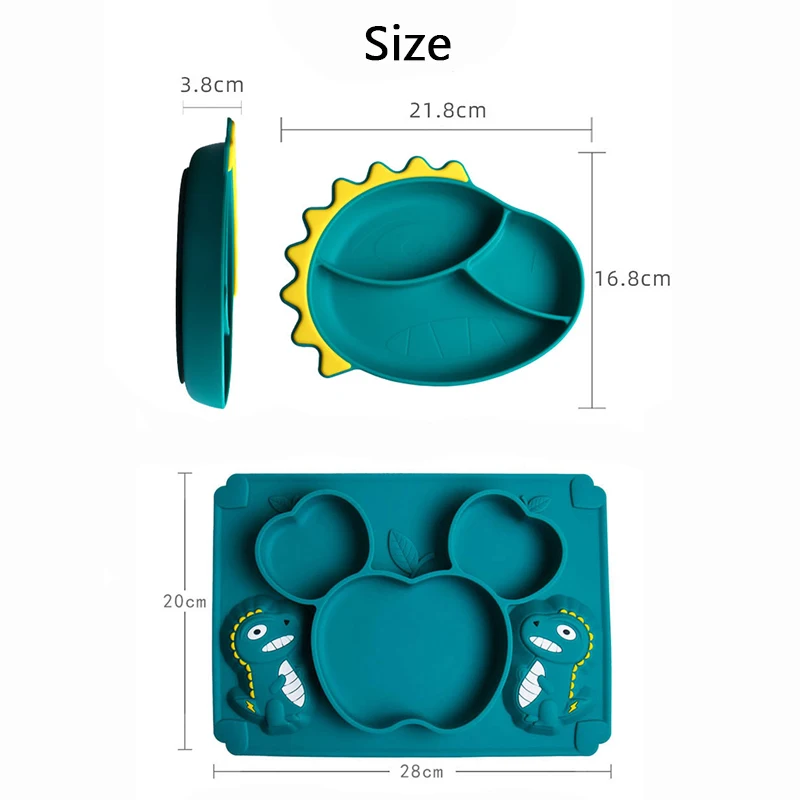 

Baby Silicone Tableware Set Kids Food Grade Anti-drop Dinner Plate Dinosaur Feeding Training Bowl Spoon Fork Non-slip Plate
