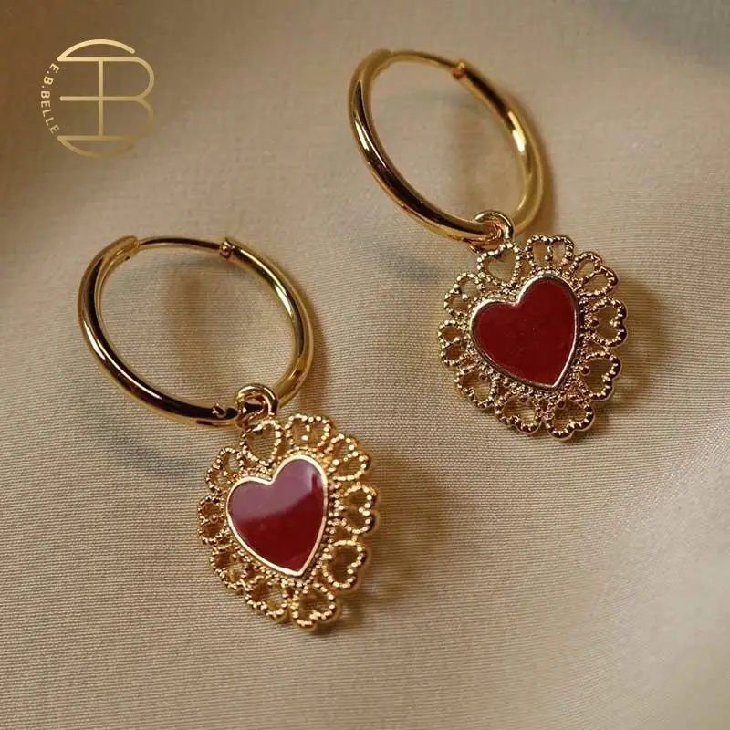 Серьги клипсы с красной эмалью и сердечком серьги бабочки обручи для женщин