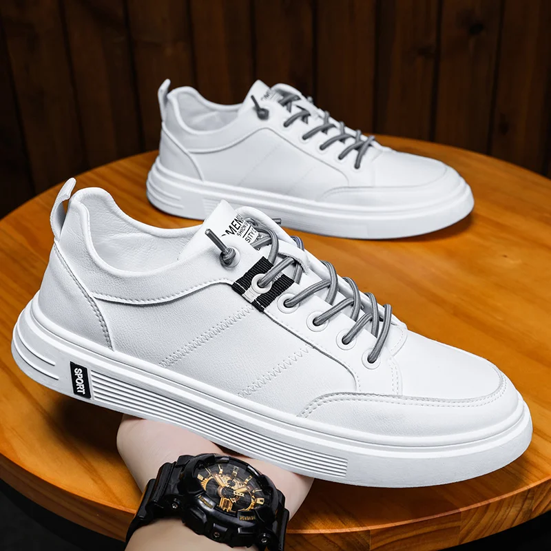 

Мужские кожаные кроссовки, повседневная Водонепроницаемая прогулочная обувь, на мягкой нескользящей подошве, белые, на осень