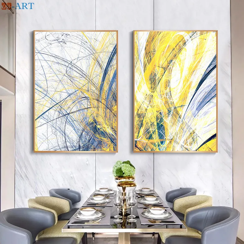 Желтая и синяя Настенная картина абстрактные постеры принты Современная Картина