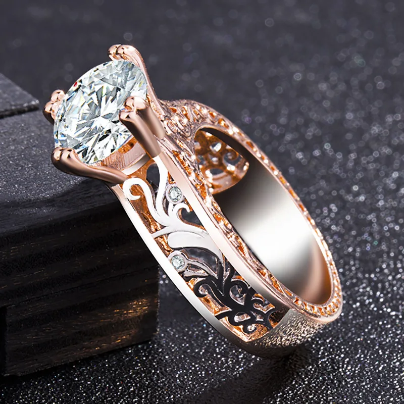 S925 Silver Champagne Ring Lady Rose with White Gold AAA + Cubic Zirconia Wedding | Украшения и аксессуары