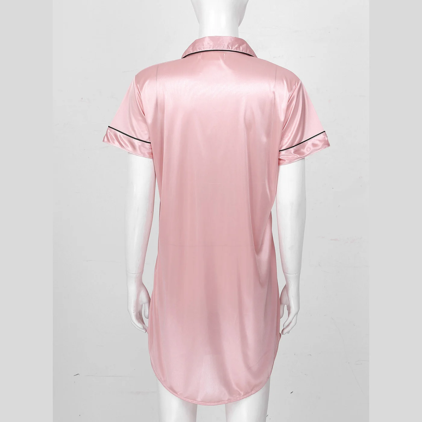 Women Night Dress Sleepshirts Summer Solid Color Lounge Home Clothes Turn-Down Collar Short Sleeve Button Pocket Shirt Nightwear