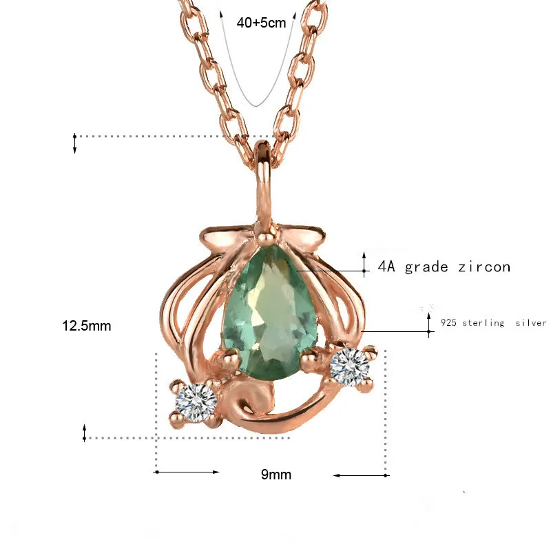 

Cute Zirconia Green Gem Stone Small Mermaid Pendant Necklace For Women Girls Party Beach Fashion Necklace Jewelry Accessory