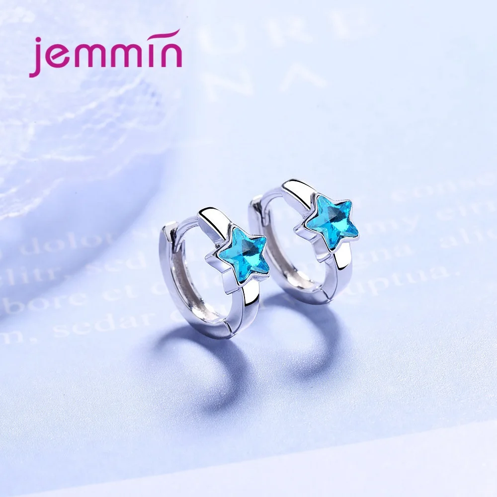 

Attractive Cute Blue Crystal Stars 925 Sterling Silver Circles Small Loops Huggies Hoops Earrings For Women Jewelry Kids Girls