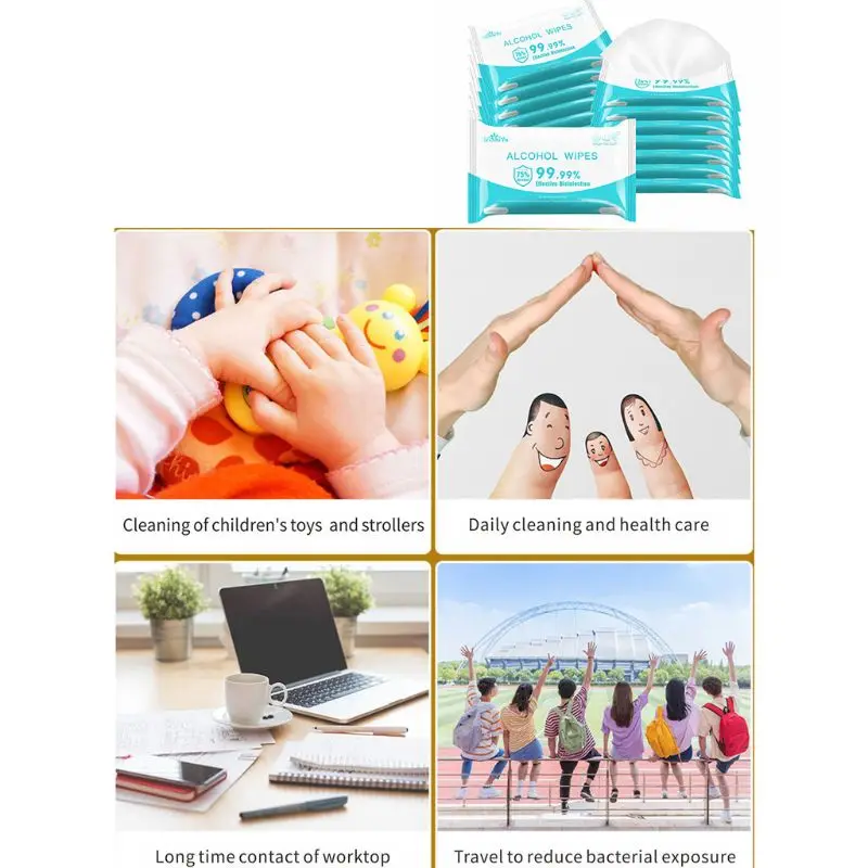

10 Pack Disinfection 75% Alcohol Wet Wipes Portable Skin Cleaning Antiseptic Pad