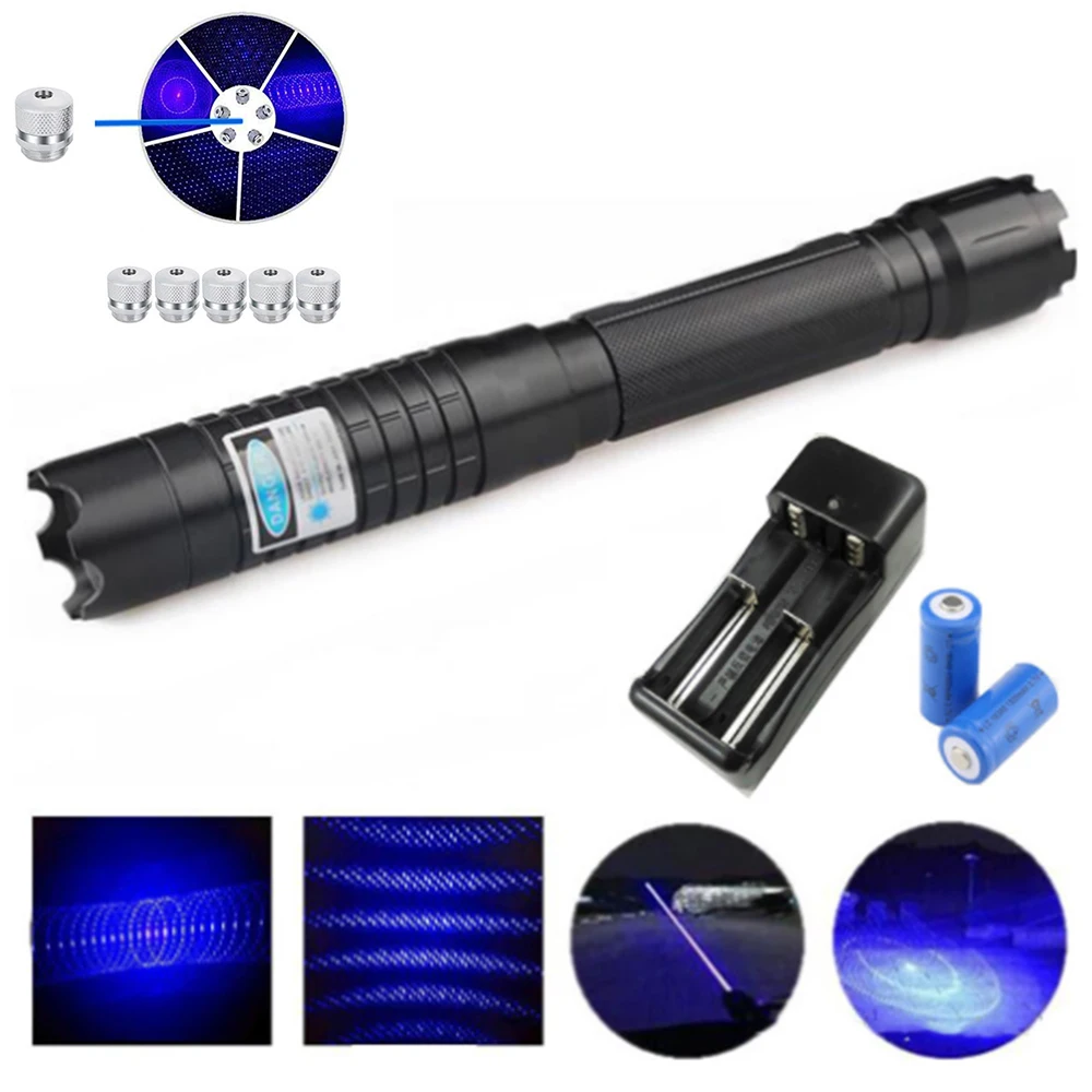 

Powerful Blue Laser Flashlight Hunting Laser Sight With Super Radiation 8000M Adjustable Focus Burning Match/Cigarette/Candle