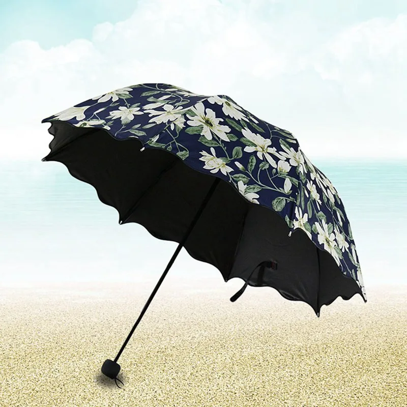 Женский зонт с рисунком УФ 2019 высококачественные гофрированные зонтики тремя