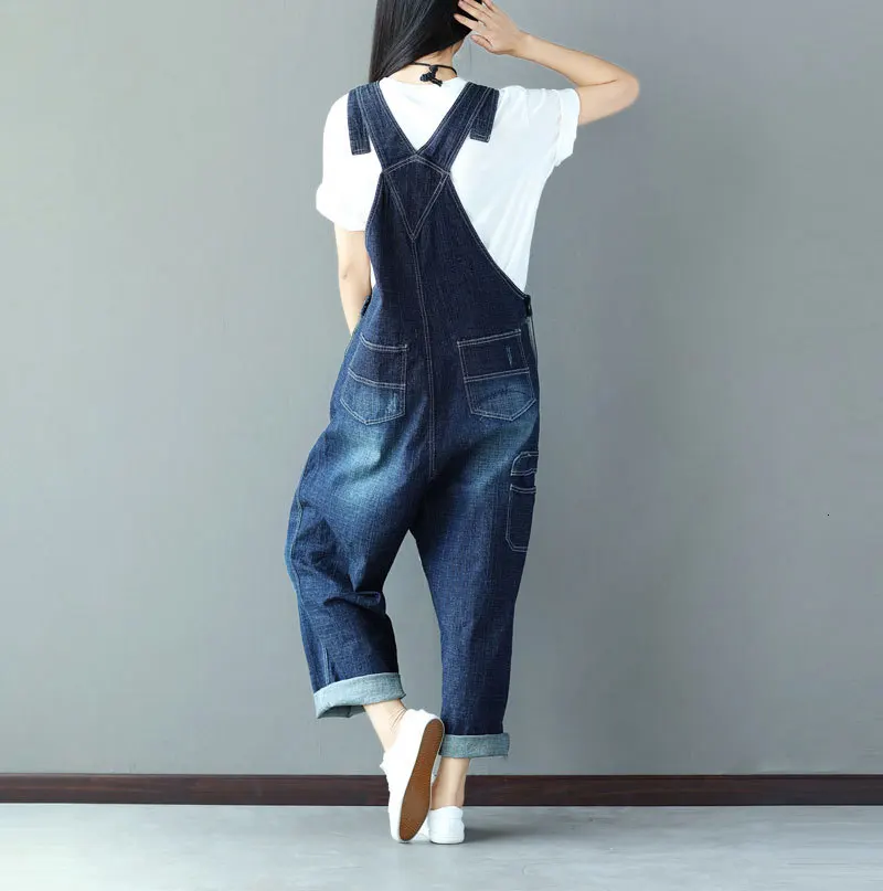 Европейский стиль джинсовый комбинезон Синий капля промежность промытый