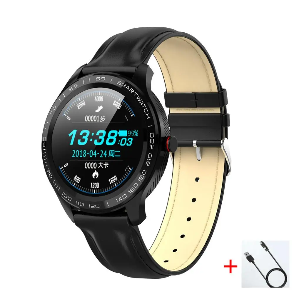 black leather cable Смарт-часы L9 ECG PPG, мужские спортивные часы с Bluetooth, Смарт-часы, водонепроницаемые, IP68, кровяное давление, кислородная кожа, часы для женщин - Цвет: black leather cable