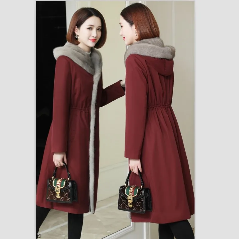 Парка из натурального меха кролика шуба норки Меховая куртка женские пальто