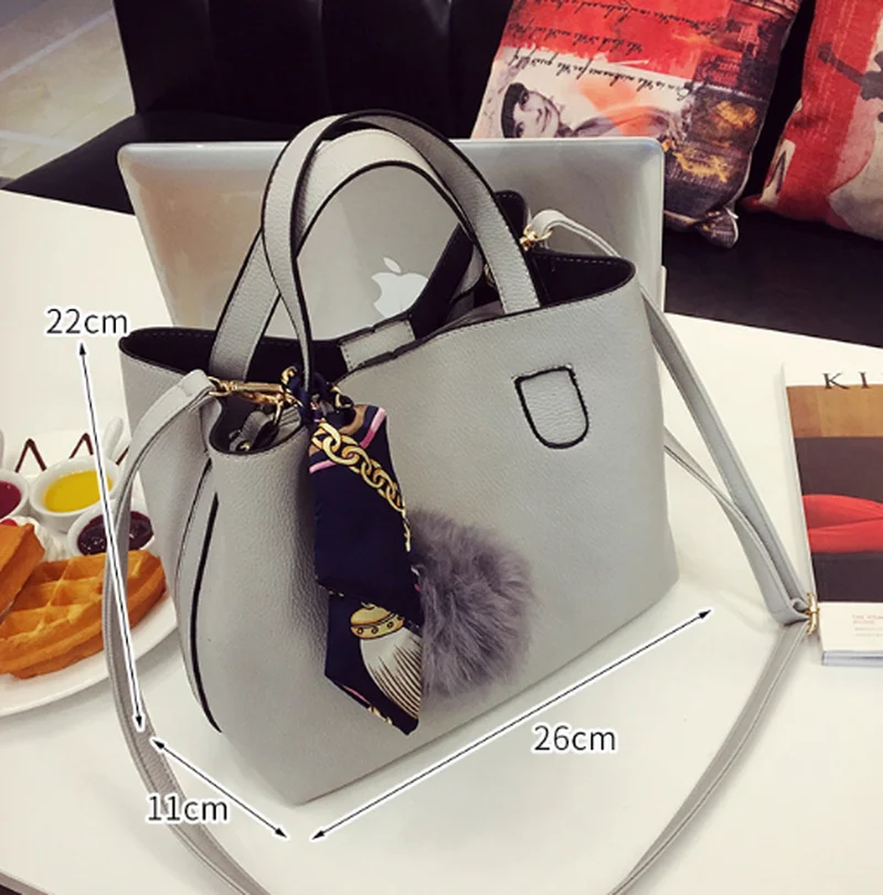 2020 new women's bag fashion portable letter ladies popular shoulder solid color fur ball scarf diagonal | Багаж и сумки