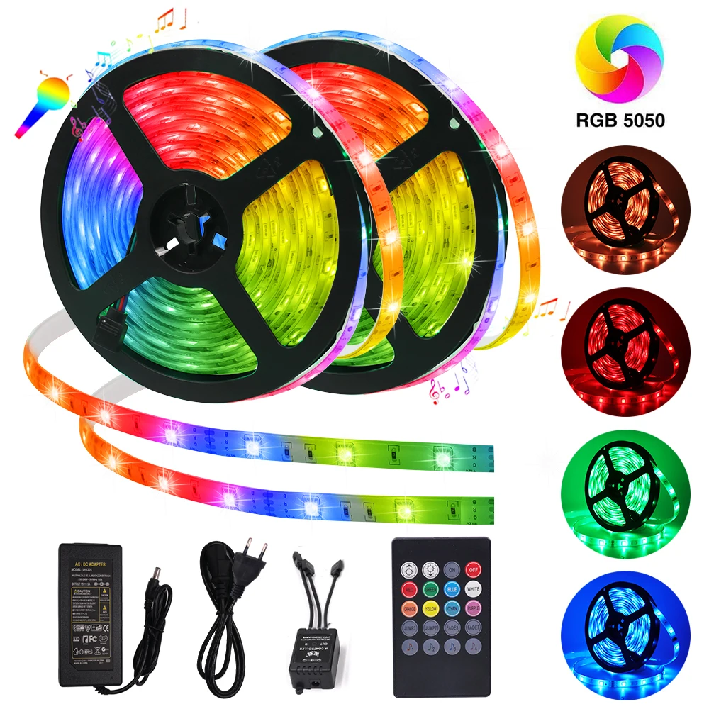 Цветная (RGB) Светодиодные ленты светильник 10 м 5050SMD Водонепроницаемый e лента диод