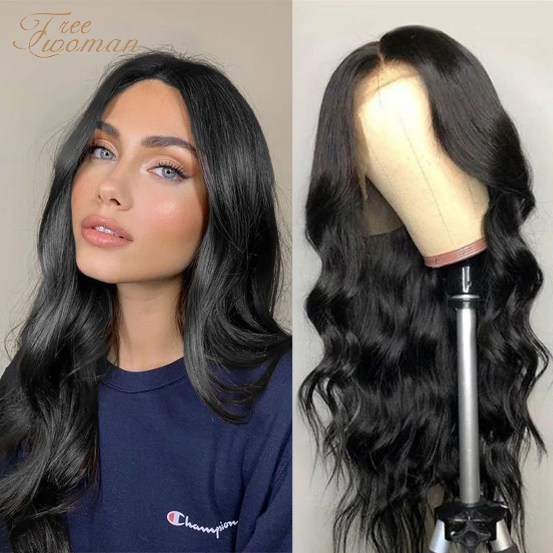 

FREEWOMAN Long Wavy Synthetic Wig 24in Red Middle Part WIth Natural Hairline Women Wigs Heat Resistant Fiber Party Hair