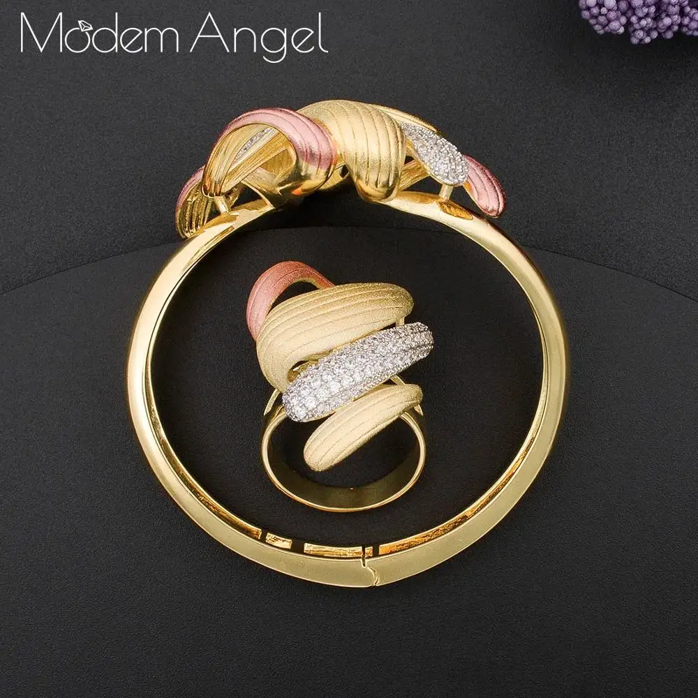 ModemAngel Роскошные преувеличенные линии 3 тон нигерийский браслет кольцо Ювелирные
