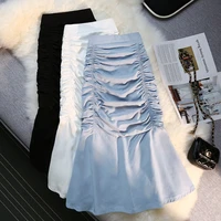 pleated trumpet skirt women 2021 autumn new high waist long skirts korean fashion fitness wraps skirt female