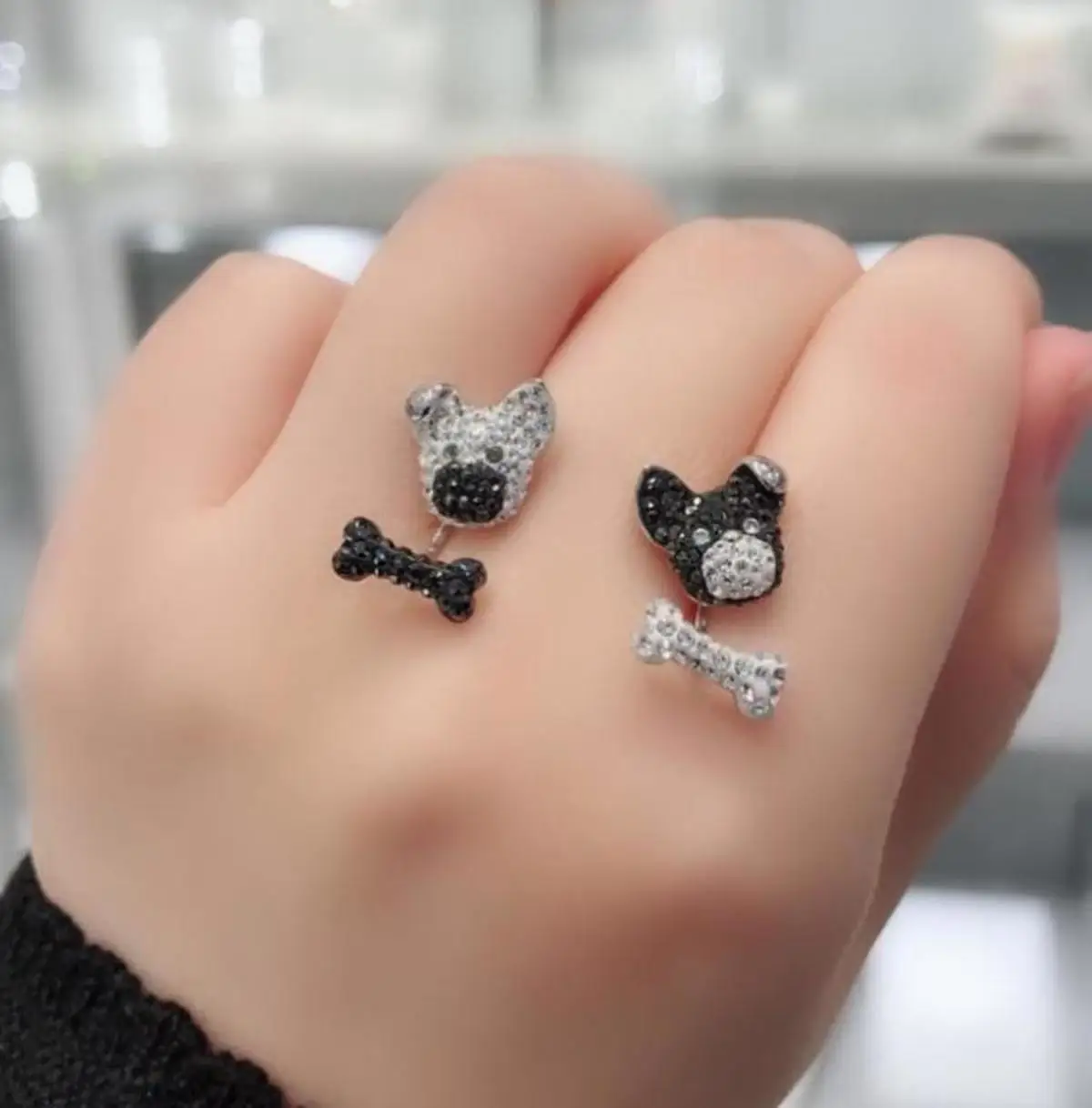 

ERIN High quality SWA. Cute black and white dog, lady's Earrings