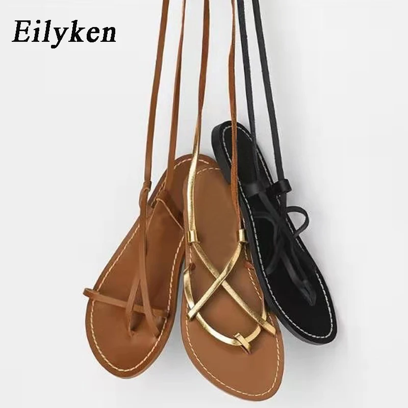 Eilyken/2021 г. Летние римские сандалии женские из нубука с перекрестными ремешками на