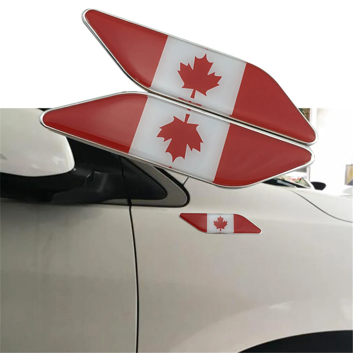 2PCS Chrome Accessories Auto Fender Trim 3D Sticker Decal Germany French America Canada Flag Logo Badge Emblem Universal