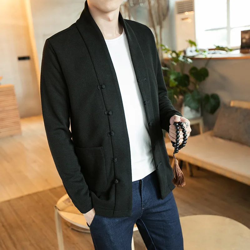 Мужская традиционная китайская одежда кардиган однотонный костюм Тан мужской