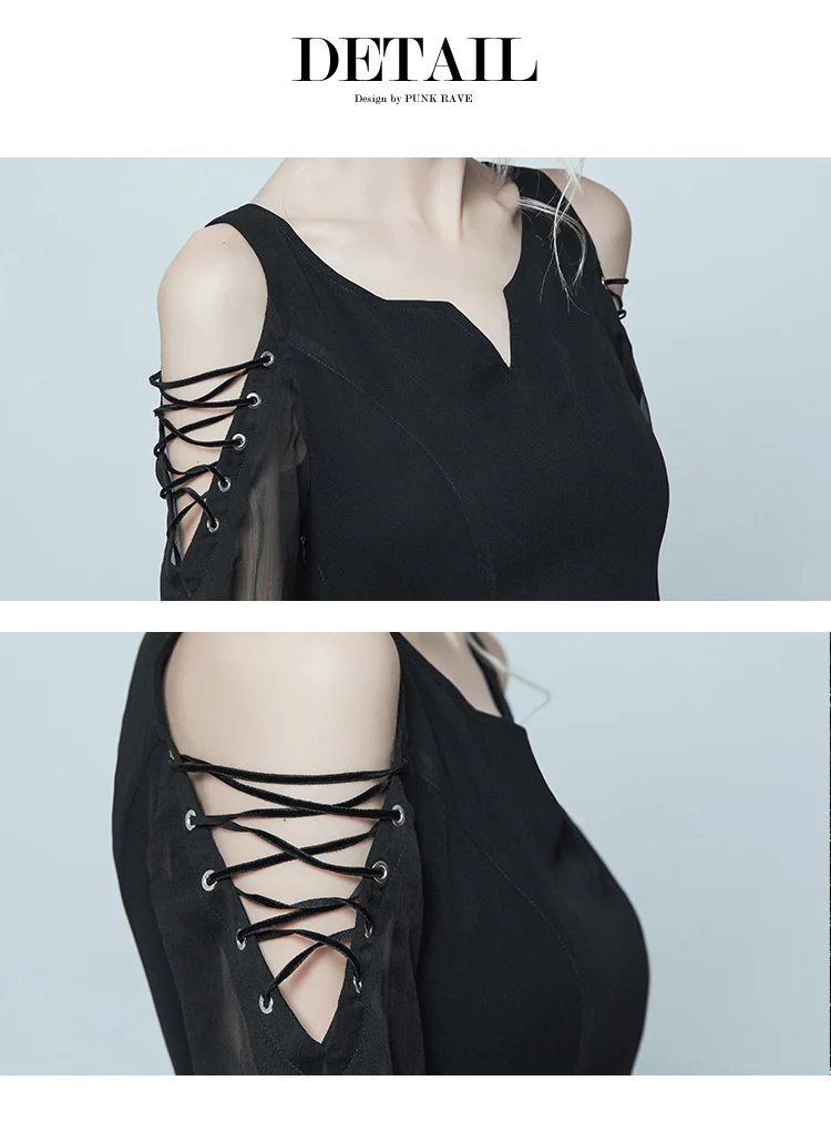 Женское Сетчатое шифоновое платье PUNKRAVE летнее в стиле панк с темным поясом и