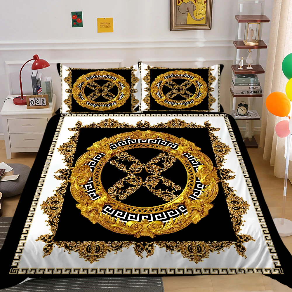 

Luxury Bedding Set Gold King Size Duvet Cover Set 2/3 Pcs Bedclothes Unique Bed Set Pillowcase Bedroom Decoration