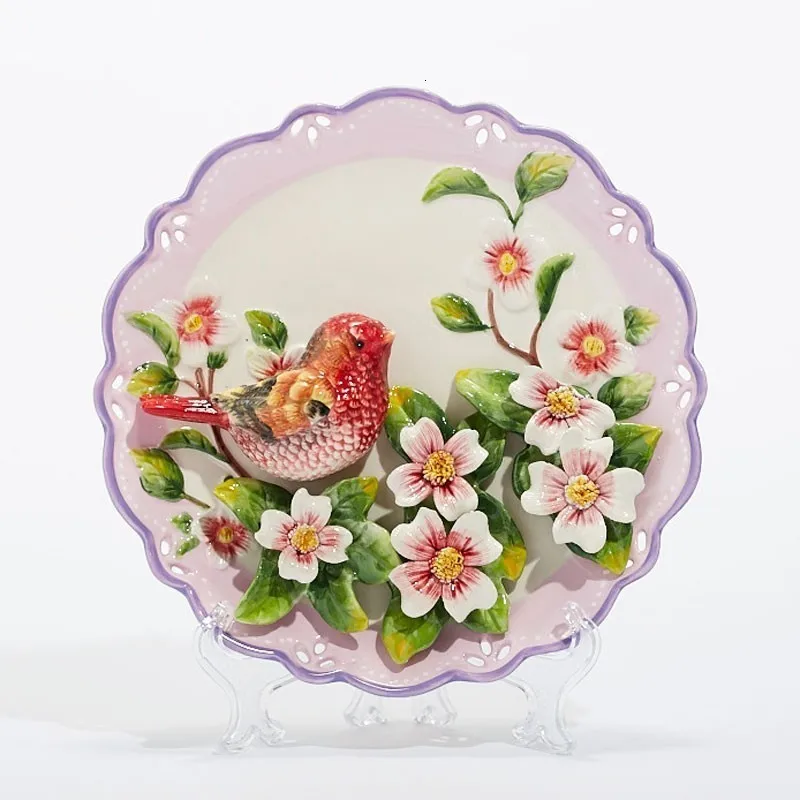 

Red Magpie Birds Flowers Decorative Wall Dishes Porcelain Decorative Plates Vintage Home Decor Room Decoration Figurine C182