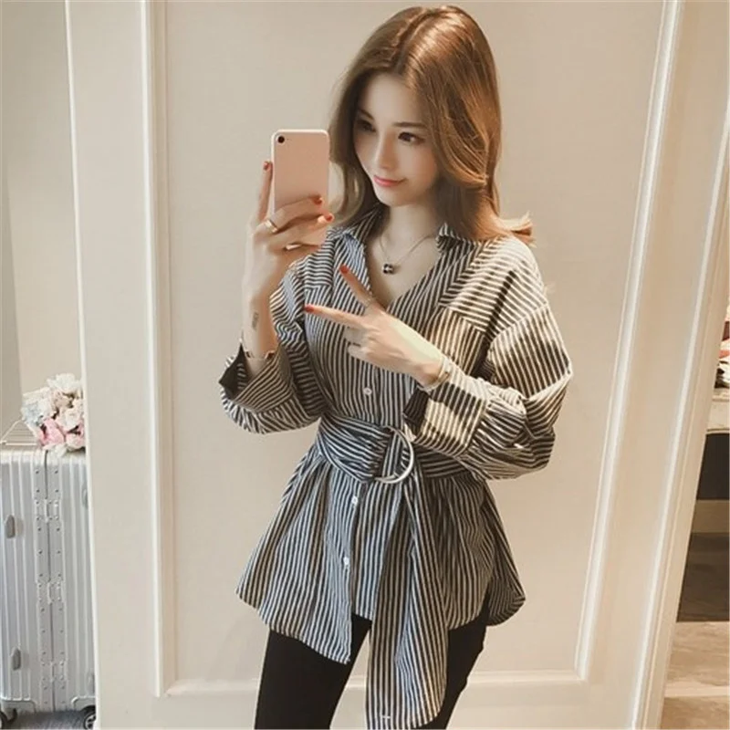 

Autumn Womens Plus Size V-Neck Tops Blouses Ladies Casual Oversized Long Sleeve Striped Shirts Mujer