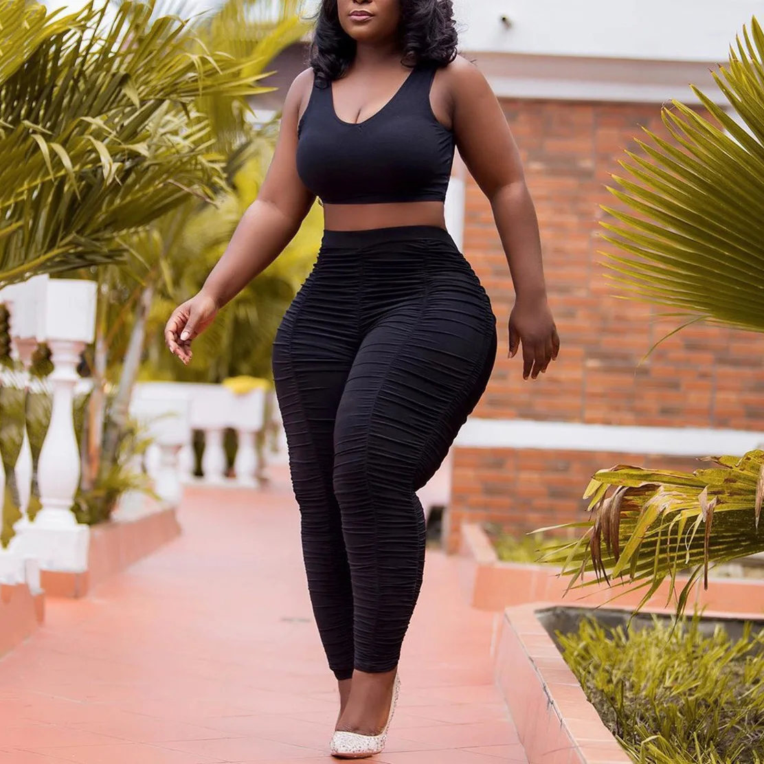 

4xl Plus Size Women Pencil Pants Black High Waist Pleated Sexy Skinny For Evening Night Club Dinner Trousers 2021 New Arrivals