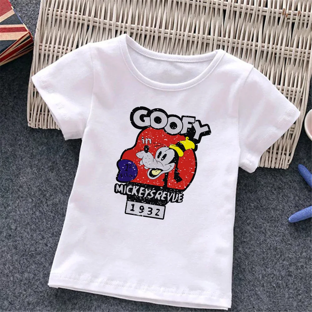 

Милые кавайные Детские футболки, детская футболка с мультяшным принтом Goofy Disney для маленьких девочек, уличная одежда в стиле Харадзюку, футб...