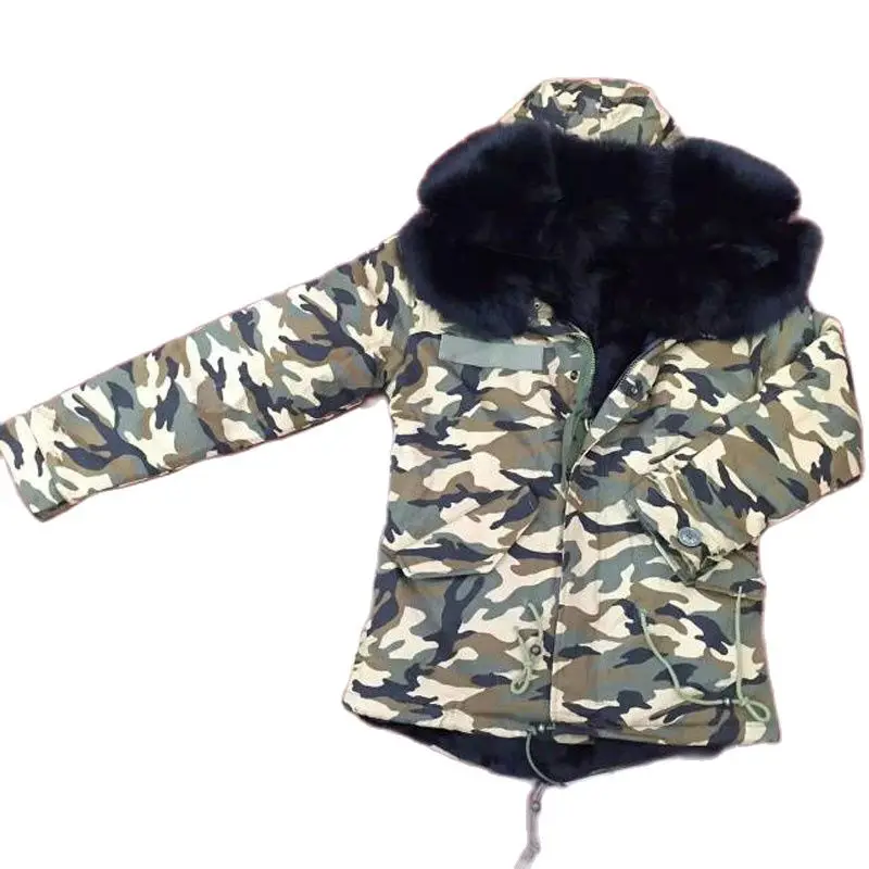 Камуфляжная модная зимняя парка MR с мехом Съемный Черный Лисий воротник и