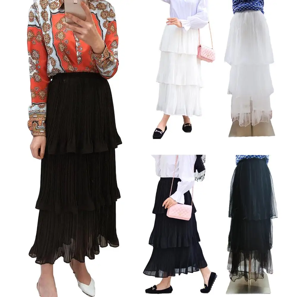 Длинная многоярусная юбка в мусульманском стиле макси с высокой талией и